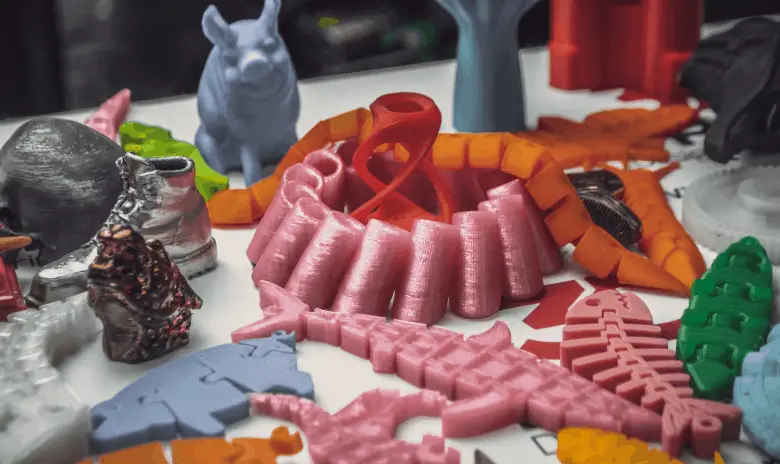 colorful 3d printed objects on table