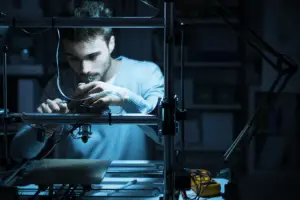 man 3D printing in dark