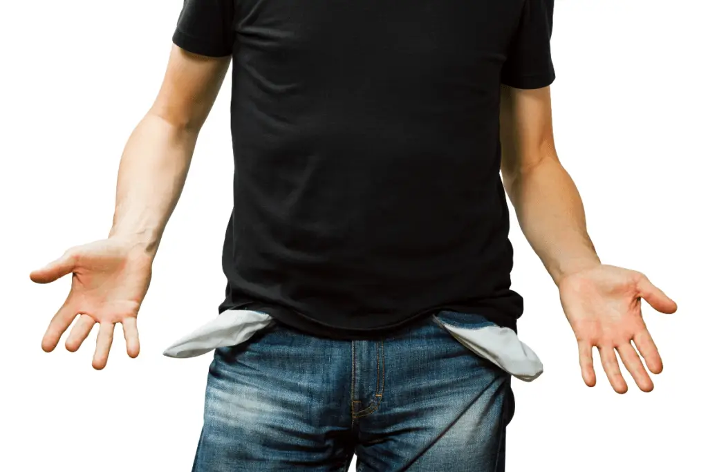 No money, man with empty pockets