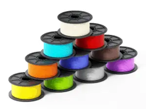 Spools of different colored ABS filament